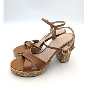 Stuart Weitzman Dayna Crisscross Platform Sandals Women's Macchiato Size US9.5B